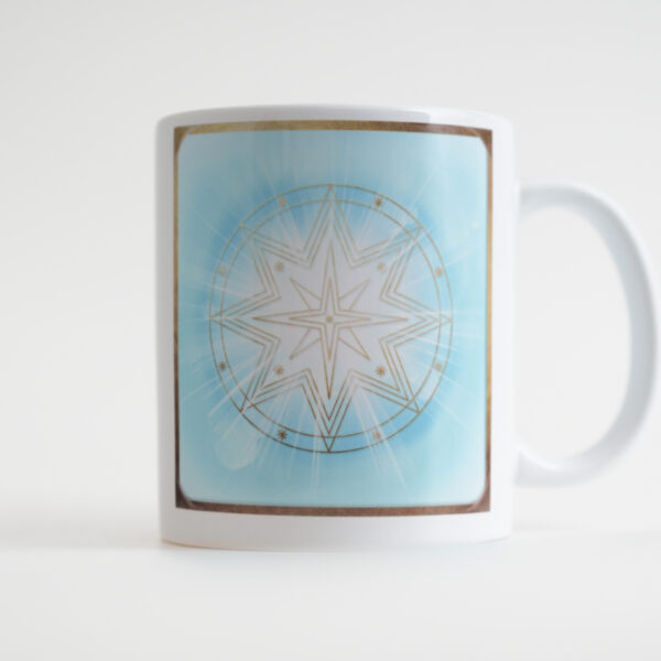 00 – Energie-Tasse Erzengel Haniel aus Atlantis; türkis-weiß